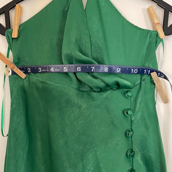 Zara S Long Green Silk Halter Dress โ Button Detail & Front Slit - Picture 6 of 9